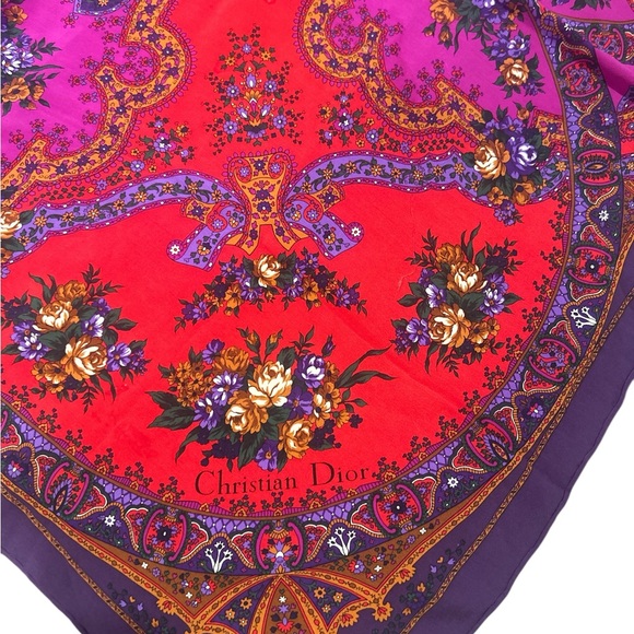 Dior Silk Vintage Purple and Red Floral Scarf - Picture 2 of 8
